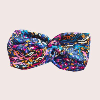FRIDA headband / pink and blue abstract printed polyester
