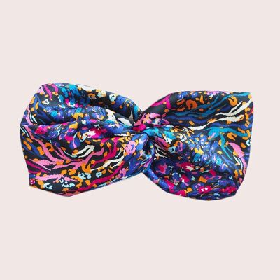 Headband FRIDA / polyester imprimé abstrait rose et bleu