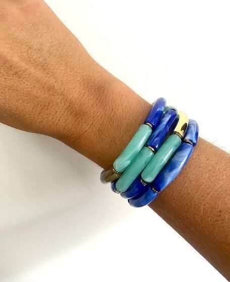 Bracciale elastico in resina acetata spessore tubo 0,6 cm sfumato blu