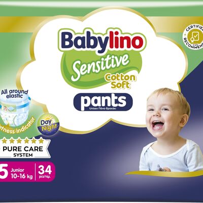 Babylino Pañales Sensitive Braguita Talla 5, Pantalón Junior (10-16kg), 34 Unidades, Pack Ahorro