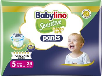 Babylino Couches Sensitive Culottes Taille 5, Pantalon Junior (10-16kg), 34 Unités, Pack Économique