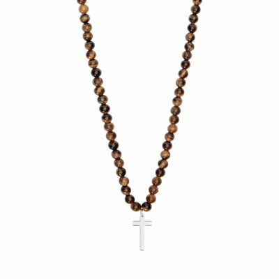 Necklace-"Viro"-Tiger'S Eye With Cross