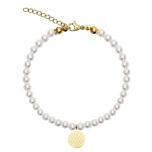 Pearl Bracelet-Gold Pl.-Flower Of Life