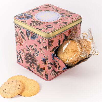 Plain shortbread cookies and chocolate chips - mini metal dispenser box "Renaissance" 200g