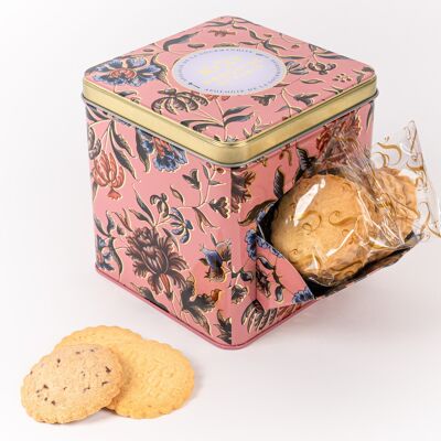 Biscotti semplici di pasta frolla e gocce di cioccolato - mini scatola dispenser in metallo "Rinascimento" 200g
