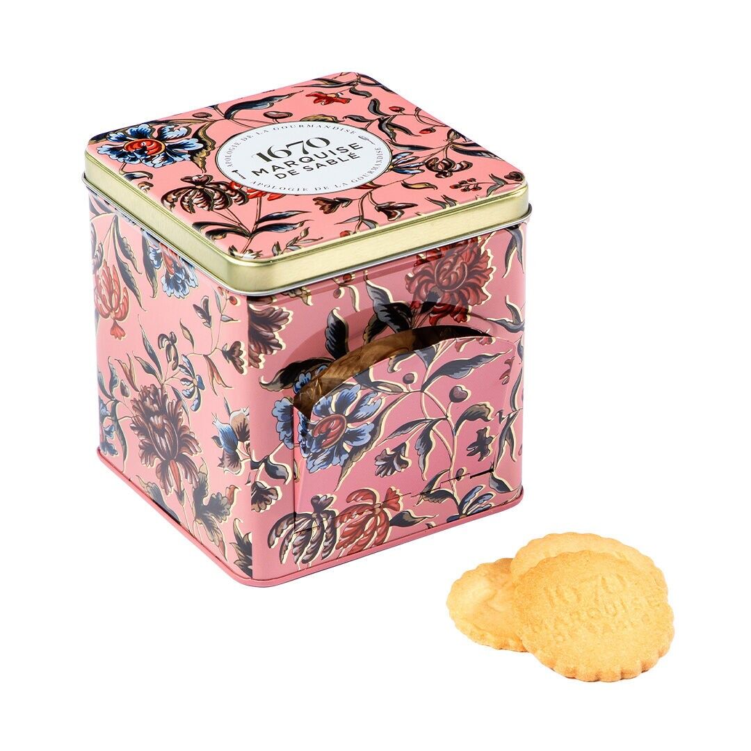 Plain shortbread cookies with chocolate chips - mini metal dispenser box "Renaissance" 200g Mother's Day