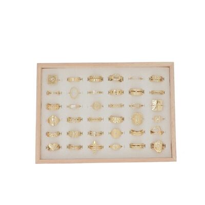 Kit de 36 anillos de acero inoxidable - oro blanco - DISPLAY GRATIS
