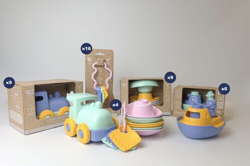 Jouets bébé premier-âge, Pack de 36 jouets véhicules pour l'eau, Made in France en plastique recyclé, Cadeau 1-5 ans, Pâques