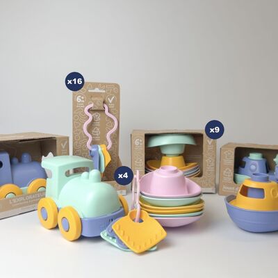 Spielzeug für Babys im ersten Lebensalter, Packung mit 36 ​​Spielzeugen für Wasserfahrzeuge, Hergestellt in Frankreich aus recyceltem Kunststoff, Geschenk für 1-5-Jährige, Ostern
