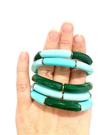 Bracelet élastique résine acétate tube épaisseur 0,5 cm turquoise et vert 2