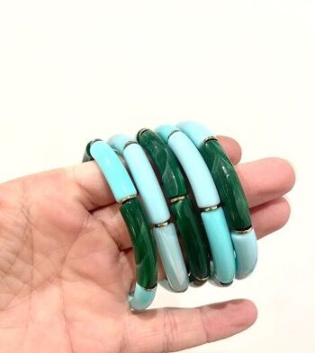 Bracelet élastique résine acétate tube épaisseur 0,5 cm turquoise et vert 3