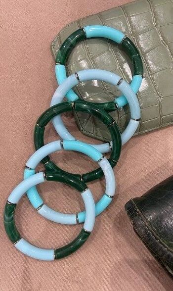 Bracelet élastique résine acétate tube épaisseur 0,5 cm turquoise et vert 4