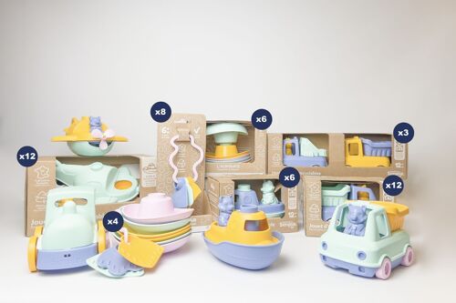 Jouets de bain, d'éveil, d'extérieur et plage, Pack de 36 jouets véhicules pour l'eau, Made in France en plastique recyclé, Cadeau 1-5 ans, Pâques