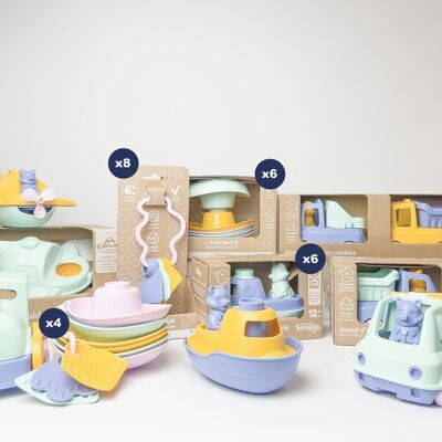 Bade-, Aktivitäts-, Outdoor- und Strandspielzeug, Packung mit 36 ​​Wasserfahrzeugspielzeugen, Hergestellt in Frankreich aus recyceltem Kunststoff, Geschenk für 1-5-Jährige, Ostern