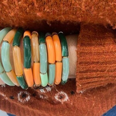 Elastic bracelet acetate resin tube thickness 0.5 cm mix green and orange