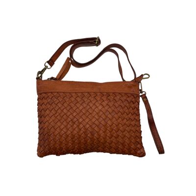 BARBARA CAMEL WASHED LEATHER POUCH BAG