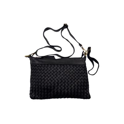 BARBARA BLACK WASHED LEATHER POUCH BAG