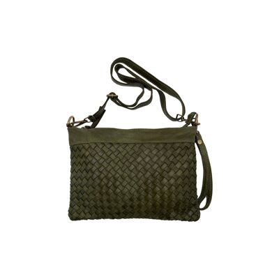 GREEN BARBARA WASHED LEATHER POUCH BAG