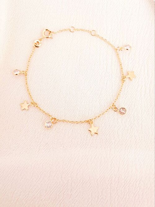 Bracelet pampilles en plaqué or avec étoiles et oxydes de zirconium