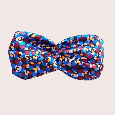 MONICA headband / burgundy and blue polka dot print polyester