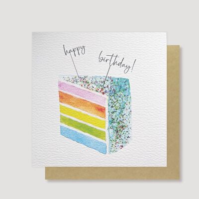 Tarjeta de cumpleaños de pastel de arco iris