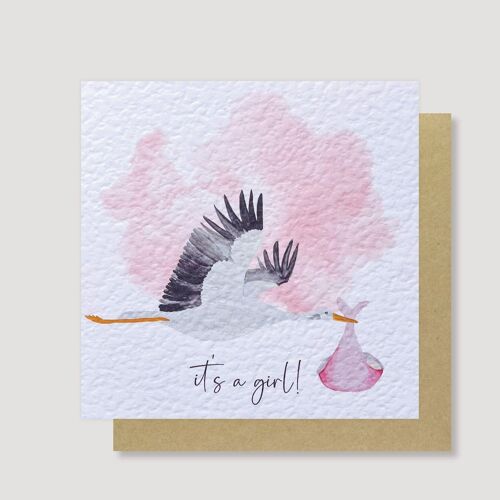 Stork baby girl card