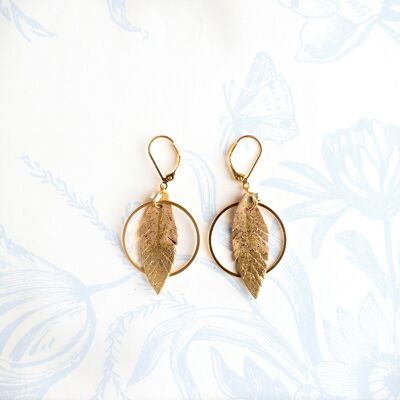 Pendientes aros plumas en cuero beige rosa