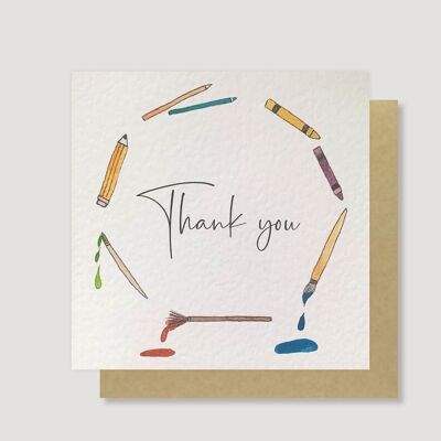 Carte de remerciement crayons et pinceaux