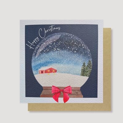 Cabin Snow Globe Christmas card