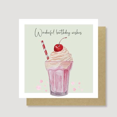 Carte d'anniversaire milkshake aux fraises
