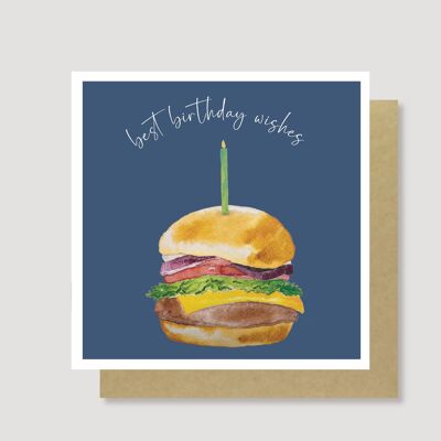 Biglietto d'auguri con hamburger per i migliori auguri di buon compleanno