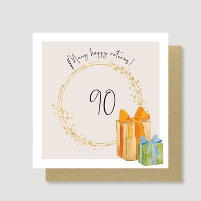 Tarjeta de cumpleaños número 90 con muchas devoluciones felices