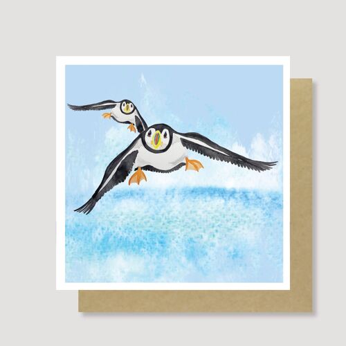Flying puffins blank card