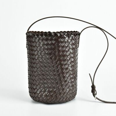 Carmel- Hand Woven Genuine Leather Bucket Bag