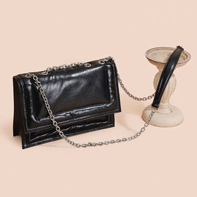 Genuine Leather Chain Strap Shoulder Baguette Bag