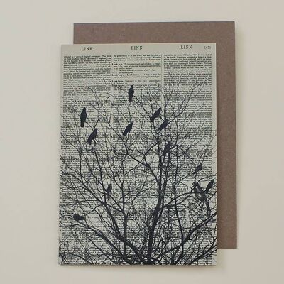 Biglietto con uccelli e un albero - Biglietto artistico con dizionario uccelli su un albero - WAC19508