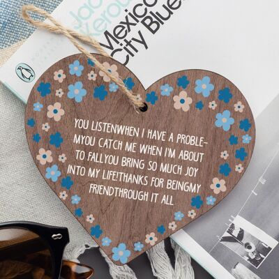 Besonderes Dankeschön-Geschenk für die beste Freundin, Freundschafts-Andenken-Plakette mit Herz aus Holz
