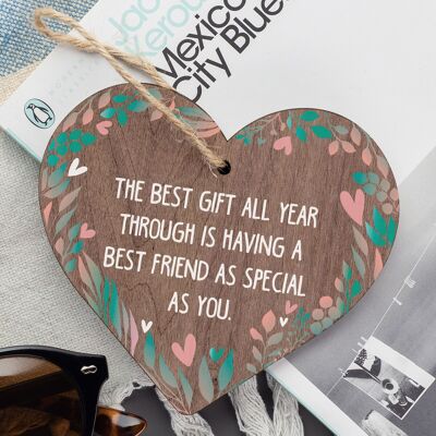 Freundschaftstafel „Beste Freundin, Schwester“, Dankeschön-Geschenk, Herz aus Holz, Erinnerungsgeschenke