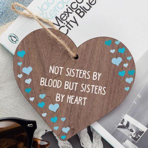 Sisters By Heart Friendship Sign Wood Heart Best Friend Plaque Gift Shabby Chic