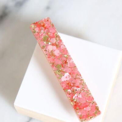 Straight pink and gold glitter barrette