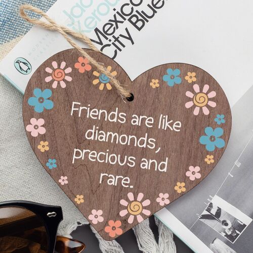 Friends Are Like Diamonds Wooden Hanging Heart Plaque Friendship Love Gift Sign