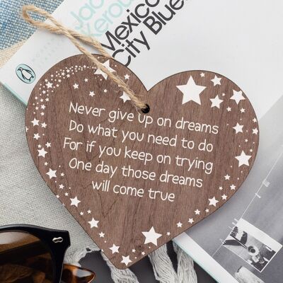 Never Give Up Inspirational Motivational Quote Wooden Heart Friendship Sign Gift