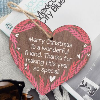 Noël amitié ami merci cadeau bois suspendus coeur boule décoration