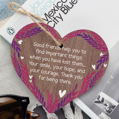 Good Friends Friendship Gift Handmade Wooden Heart Chic Sign Andenken DANKE