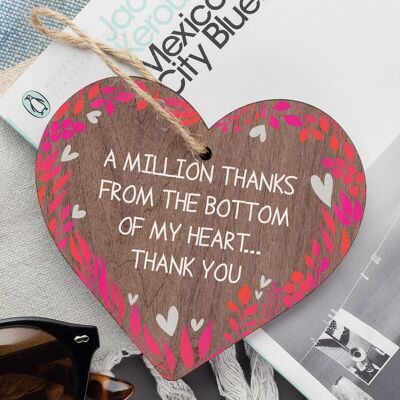A Million Thanks From My Heart Wooden Hanging Thank You Friendship Love Gift