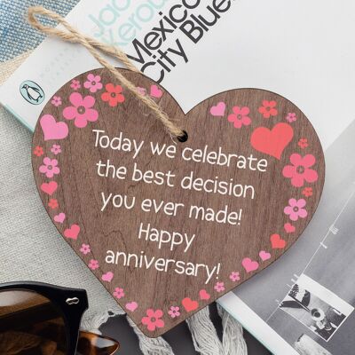 1st 2nd 5th 10th Anniversary Wooden Heart Husband Wife Boyfriend Girlfriend Gift