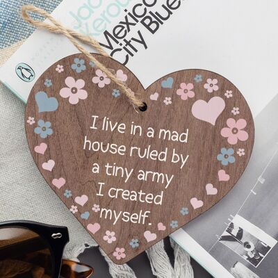 I Live In A Mad House Children Funny Wood Plaque Sign Neighbour Friendship Gift