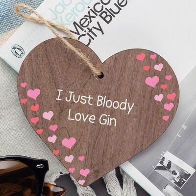 I Just Bloody Love Gin Neuheit Holzschild zum Aufhängen, Freundschafts-Alkoholschild