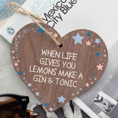 Life Gives You Lemons Gin Tonic Hanging Sign Vintage Shabby Chic Friendship Gift