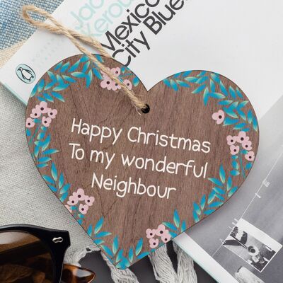 Happy Christmas Card Neighbour Wood Heart Plaque Friendship Gift Handmade